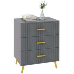 Rackhams Three Drawer Embossed Line Dresser - Grey/Gold Tone - thumbnail 1