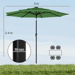 Rackhams Garden Parasol, Outdoor Umbrella with Tilt Function - Garden Parasol - Green - 300W x 300D x 240H cm - thumbnail 3