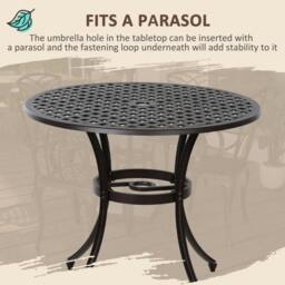 Rackhams 5 Pieces Garden Dining Set for 4, Cast Aluminium Outdoor Dining Set with 4 Armchairs and Round Dining Table with Parasol Hole, Brown - Brown - thumbnail 4