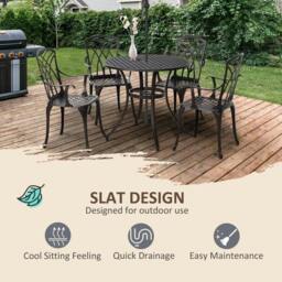 Rackhams 5 Pieces Garden Dining Set for 4, Cast Aluminium Outdoor Dining Set with 4 Armchairs and Round Dining Table with Parasol Hole, Brown - Brown - thumbnail 5