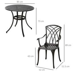 Rackhams 5 Pieces Garden Dining Set for 4, Cast Aluminium Outdoor Dining Set with 4 Armchairs and Round Dining Table with Parasol Hole, Brown - Brown - thumbnail 2