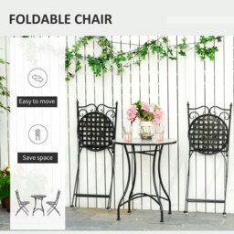 Rackhams 3 Pcs Mosaic Tile Garden Bistro Set Outdoor w/ Table 2 Folding Chairs - thumbnail 3