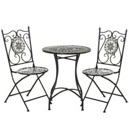 Rackhams 3 Pcs Mosaic Tile Garden Bistro Set Outdoor w/ Table 2 Folding Chairs - thumbnail 2