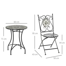 Rackhams 3 Pcs Mosaic Tile Garden Bistro Set Outdoor w/ Table 2 Folding Chairs - thumbnail 5