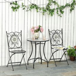 Rackhams 3 Pcs Mosaic Tile Garden Bistro Set Outdoor w/ Table 2 Folding Chairs - thumbnail 1