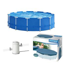 Rackhams 4-in-1 Intex 10 ft x 30in Metal Frame Pool Set with Filter Cartridge, Pump & Pool Cover - thumbnail 1