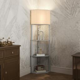 Rackhams Corner Modern Floor Lamp with Shelves for Living Room