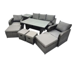 Rackhams 8 Seat Outdoor Wicker PE Rattan Garden Furniture Set Dining Table Sofa Set with 4 Stools Side Table Dark Grey Mixed - thumbnail 2