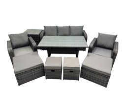 Rackhams 8 Seat Outdoor Wicker PE Rattan Garden Furniture Set Dining Table Sofa Set with 4 Stools Side Table Dark Grey Mixed - thumbnail 1