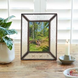 "Rackhams 6"" x 4"" Luna Recycled Glass and Antique Brass Metal Photo Frame - Glass"