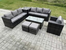 Rackhams Outdoor Rattan Garden Furniture Lounge Sofa Set With Oblong Rectagular Coffee Table Arm Chair Side Coffee Table 2 Stools - thumbnail 2