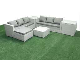 Rackhams Rattan Garden Outdoor Furniture Set 7 Seater Rattan Garden Sofa Set with Big Footstool 2 Side Tables Light Grey Mixed - thumbnail 2