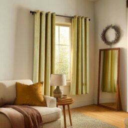 Rackhams Dusty Yellow Velvet Blackout Eyelet Curtains - 46x63 Inch Drop - Pair - thumbnail 6