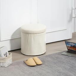 Rackhams Round Storage Ottoman with Lid, Vanity Stool with Storage - Storage Ottoman - thumbnail 1