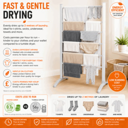 Rackhams Electric Heated Clothes Airer Dryer Rack 90W Indoor Free Standing Deluxe Energy Efficient - thumbnail 6
