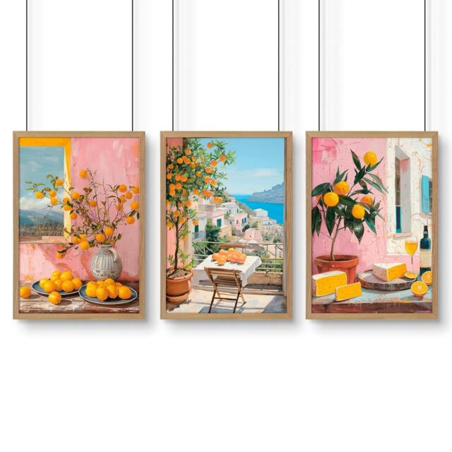Rackhams Large Canvas For Living Room - Set of 3 Italian Lifestyle Wall art Prints - 20 x 30 in / 50 x 76 cm - Satin Photo paper 280 gsm - Oak Frame - image 1