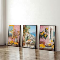Rackhams Large Canvas For Living Room - Set of 3 Italian Lifestyle Wall art Prints - 20 x 30 in / 50 x 76 cm - Satin Photo paper 280 gsm - Oak Frame - thumbnail 3