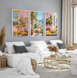 Rackhams Large Canvas For Living Room - Set of 3 Italian Lifestyle Wall art Prints - 20 x 30 in / 50 x 76 cm - Satin Photo paper 280 gsm - Oak Frame - thumbnail 5