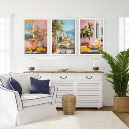Rackhams Large Canvas For Living Room - Set of 3 Italian Lifestyle Wall art Prints - 20 x 30 in / 50 x 76 cm - Satin Photo paper 280 gsm - Oak Frame - thumbnail 4