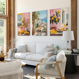 Rackhams Large Canvas For Living Room - Set of 3 Italian Lifestyle Wall art Prints - 20 x 30 in / 50 x 76 cm - Satin Photo paper 280 gsm - Oak Frame - thumbnail 2