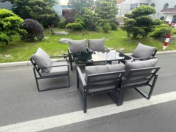 Rackhams Aluminum Garden Furniture Dining Set Adjustable Rising Lifting Table And Chairs Patio Outdoor 6 Seat Black Tempered Glass Dark Grey - thumbnail 2