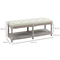 Rackhams 2-Tier Bed End Bench, Vintage Stool, Wooden Window Seat with Storage Shelf, Button Tufted Upholstered Footstool, Cream White - thumbnail 2