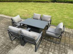 Rackhams 6 Seater Aluminium Garden Furniture Set with Adjustable Rising Dining Table and 6 Chairs - Dark Grey - thumbnail 2