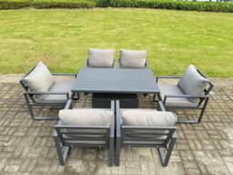 Rackhams 6 Seater Aluminium Garden Furniture Set with Adjustable Rising Dining Table and 6 Chairs - Dark Grey - thumbnail 1