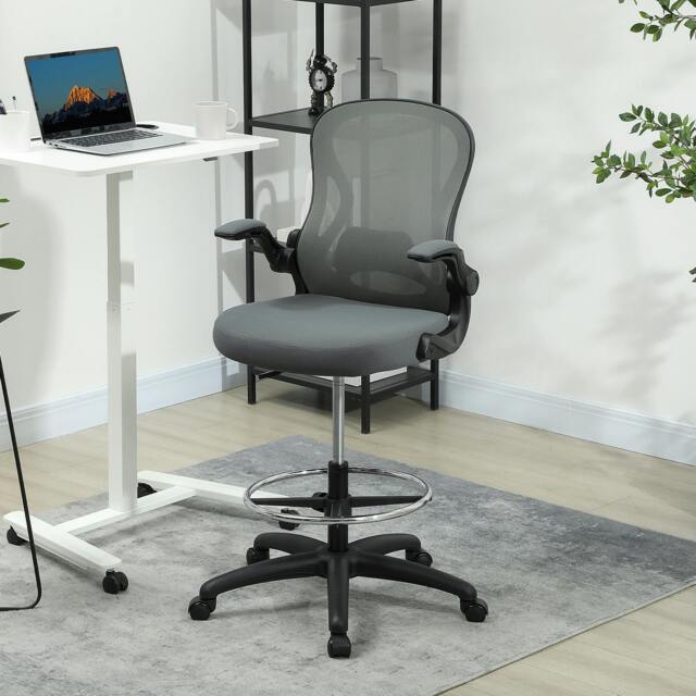 Rackhams Draughtsman Chair Mesh Chair w/ Adjustable Footrest Ring, Grey - Charcoal grey - Yes - Draughtsman Chair - image 1