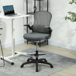 Rackhams Draughtsman Chair Mesh Chair w/ Adjustable Footrest Ring, Grey - Charcoal grey - Yes - Draughtsman Chair - thumbnail 1