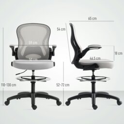 Rackhams Draughtsman Chair Mesh Chair w/ Adjustable Footrest Ring, Grey - Charcoal grey - Yes - Draughtsman Chair - thumbnail 6