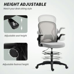Rackhams Draughtsman Chair Mesh Chair w/ Adjustable Footrest Ring, Grey - Charcoal grey - Yes - Draughtsman Chair - thumbnail 4
