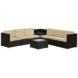 Rackhams 8Pcs Patio Rattan Sofa Set Garden Furniture Side Table - Grey - Steel, PE rattan, Polyester - 58cm x 58cm x 37cm - thumbnail 3