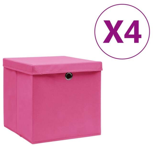 Rackhams Storage Boxes with Covers 4 pcs 28x28x28 cm Pink