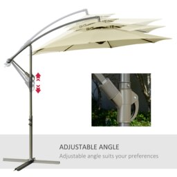 Rackhams 2.7m Garden Banana Parasol Cantilever Umbrella with Crank Handle, Double Tier Canopy and Cross Base for Outdoor, Hanging Sun Shade, Beige - Green - thumbnail 5