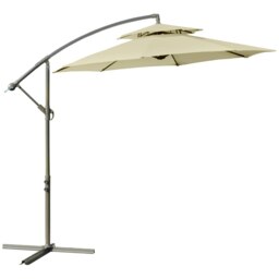 Rackhams 2.7m Garden Banana Parasol Cantilever Umbrella with Crank Handle, Double Tier Canopy and Cross Base for Outdoor, Hanging Sun Shade, Beige - Green - thumbnail 3