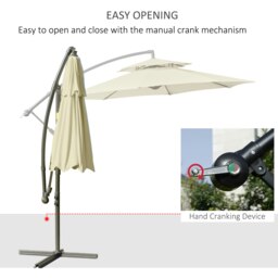 Rackhams 2.7m Garden Banana Parasol Cantilever Umbrella with Crank Handle, Double Tier Canopy and Cross Base for Outdoor, Hanging Sun Shade, Beige - Green - thumbnail 4