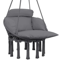 Rackhams Hammock Chair, Boho Hanging Swing Chair with Cushion, Dark Grey - thumbnail 2
