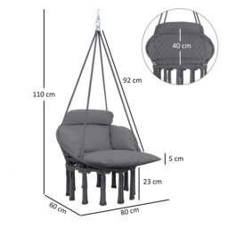 Rackhams Hammock Chair, Boho Hanging Swing Chair with Cushion, Dark Grey - thumbnail 6