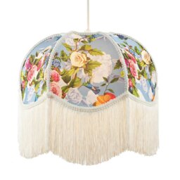 Rackhams Victorian Empire Lamp Shade in Sky Blue with Colourful Floral Decor - thumbnail 2