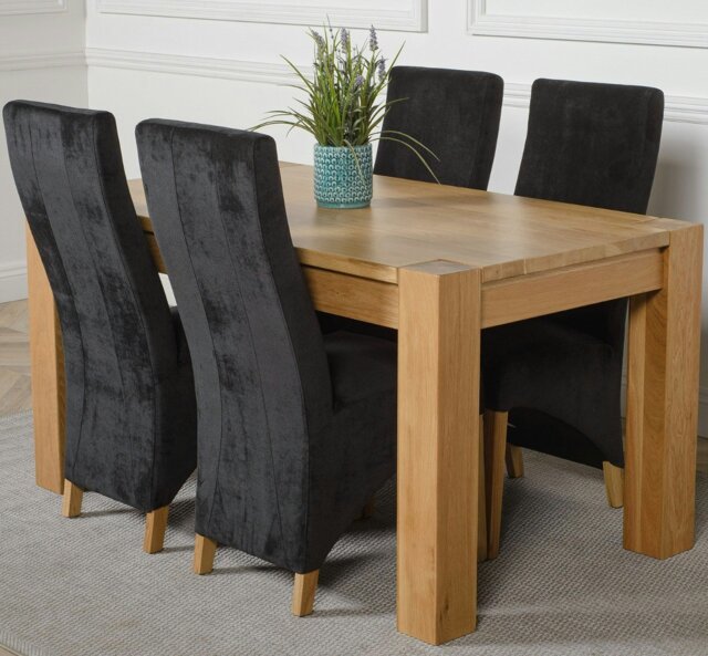 Rackhams Kuba Medium Oak Dining Table with Lola Fabric Chairs - 4 chairs - Black - image 1