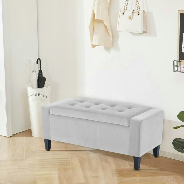 Rackhams Luna Velvet Storage Ottoman Bench - 92cm x 40cm - Silver - image 1