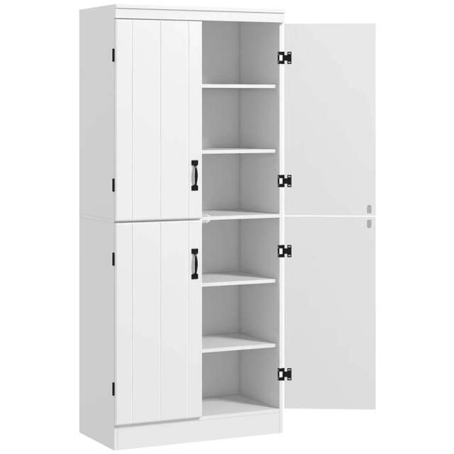 Rackhams 4-Door Tall Kitchen Cupboard, Freestanding 6-Tier Storage Cabinet with 2 Adjustable Shelves for Living Room, Dining Room, White - image 1