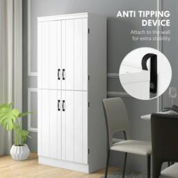 Rackhams 4-Door Tall Kitchen Cupboard, Freestanding 6-Tier Storage Cabinet with 2 Adjustable Shelves for Living Room, Dining Room, White - thumbnail 6
