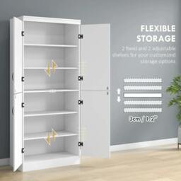 Rackhams 4-Door Tall Kitchen Cupboard, Freestanding 6-Tier Storage Cabinet with 2 Adjustable Shelves for Living Room, Dining Room, White - thumbnail 5
