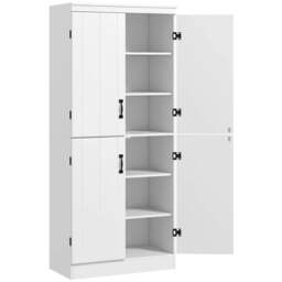 Rackhams 4-Door Tall Kitchen Cupboard, Freestanding 6-Tier Storage Cabinet with 2 Adjustable Shelves for Living Room, Dining Room, White - thumbnail 1