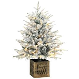 Rackhams 90 cm Prelit Flocked Table Christmas Tree, Base Stand, Green White - thumbnail 2