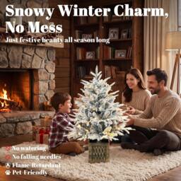 Rackhams 90 cm Prelit Flocked Table Christmas Tree, Base Stand, Green White - thumbnail 4