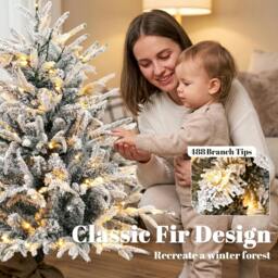 Rackhams 90 cm Prelit Flocked Table Christmas Tree, Base Stand, Green White - thumbnail 5