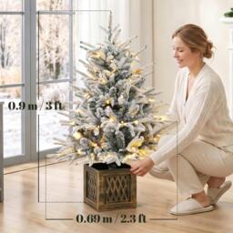 Rackhams 90 cm Prelit Flocked Table Christmas Tree, Base Stand, Green White - thumbnail 3